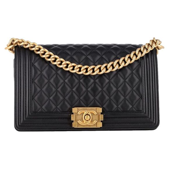 Chanel Quilted Boy Old Medium Flap Bag in Black Leather - Picture 1 of 9